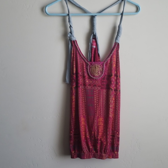 Free People Tops - Free People burgandy racerback tank w beads